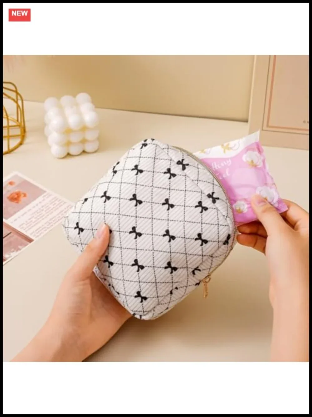 Cute Corduroy Zipper Makeup Bag Pouch Bear Pattern Travel Cosmetic Organizer